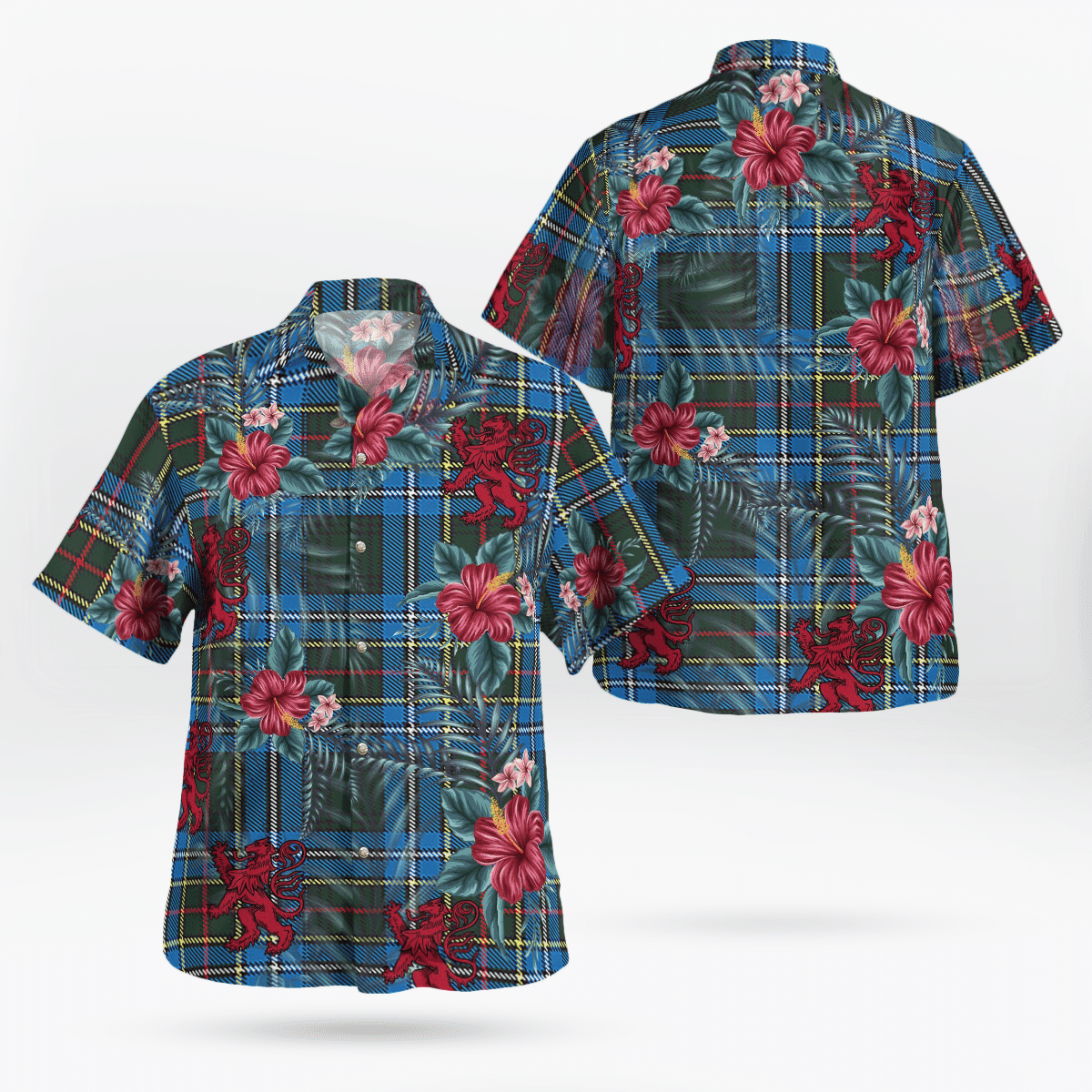 Clan Cockburn Modern Tartan Scottish Lion Hawaiian Shirt XG17 Cockburn Modern Tartan Tartan Hawaii Shirt   