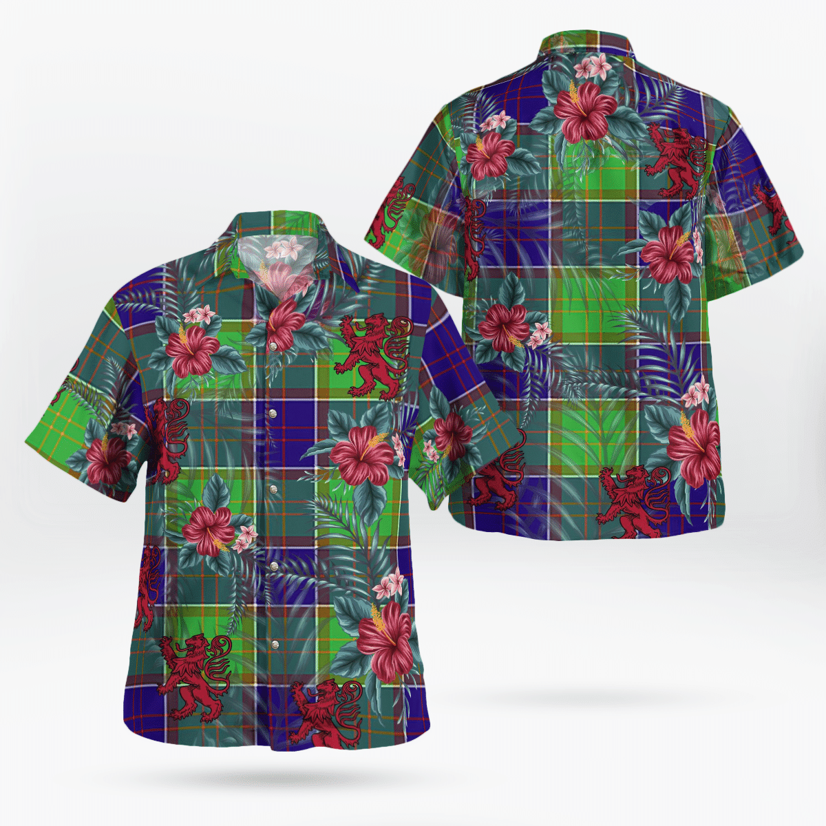 Clan Colville Tartan Scottish Lion Hawaiian Shirt VW65 Colville Tartan Tartan Hawaii Shirt   