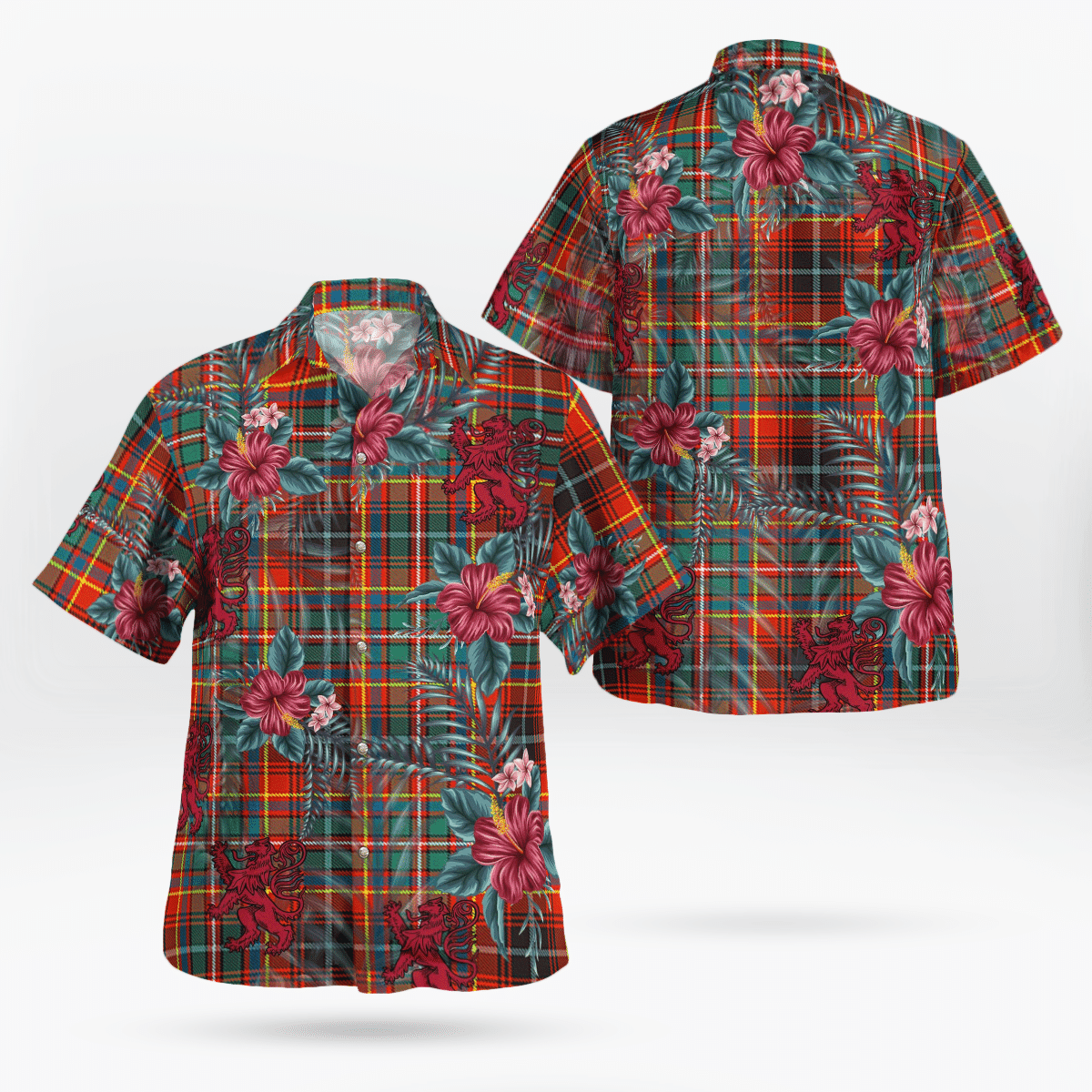 Clan Innes Ancient Tartan Scottish Lion Hawaiian Shirt VS15 Innes Ancient Tartan Tartan Hawaii Shirt   