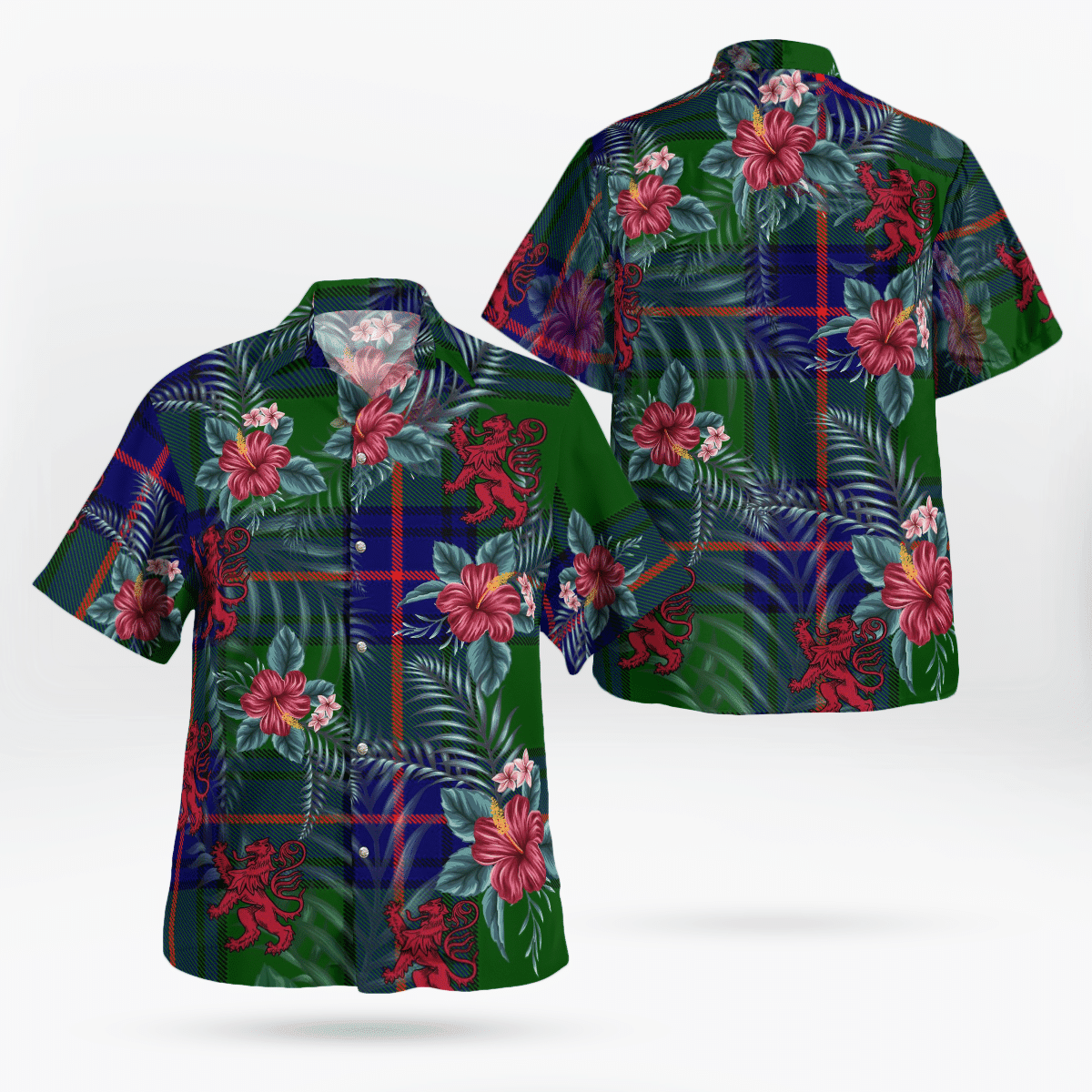 Clan Shaw Modern Tartan Scottish Lion Hawaiian Shirt KY65 Shaw Modern Tartan Tartan Hawaii Shirt   