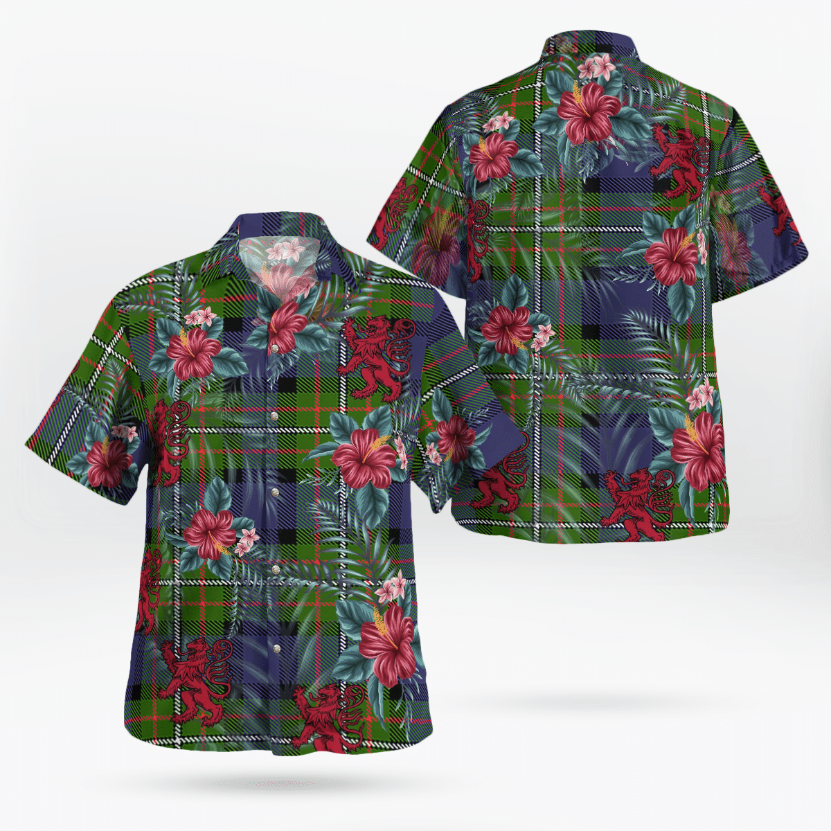 Clan Fergusson Modern Tartan Scottish Lion Hawaiian Shirt PM97 Fergusson Modern Tartan Tartan Hawaii Shirt   