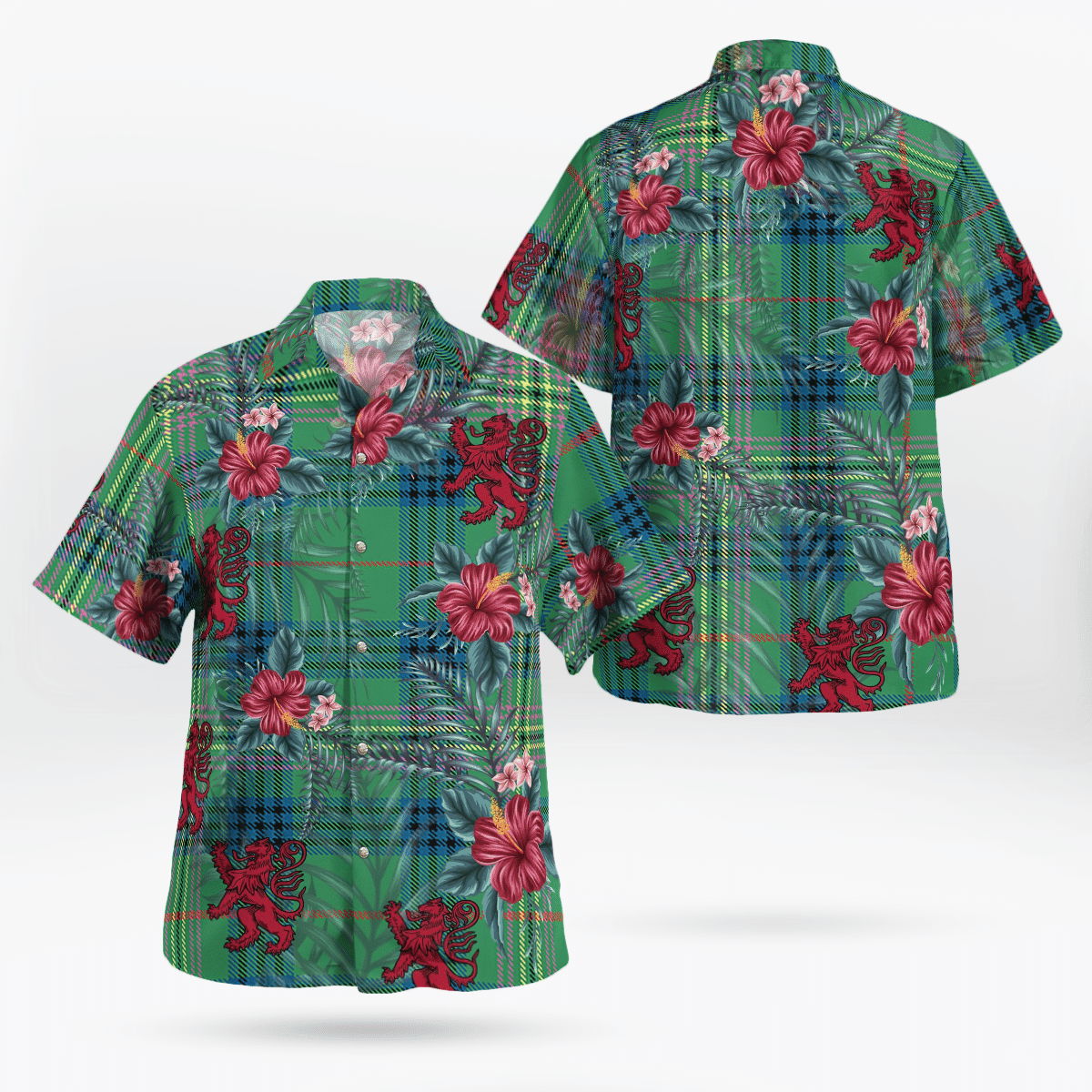 Clan Kennedy Ancient Tartan Scottish Lion Hawaiian Shirt CS17 Kennedy Ancient Tartan Tartan Hawaii Shirt   