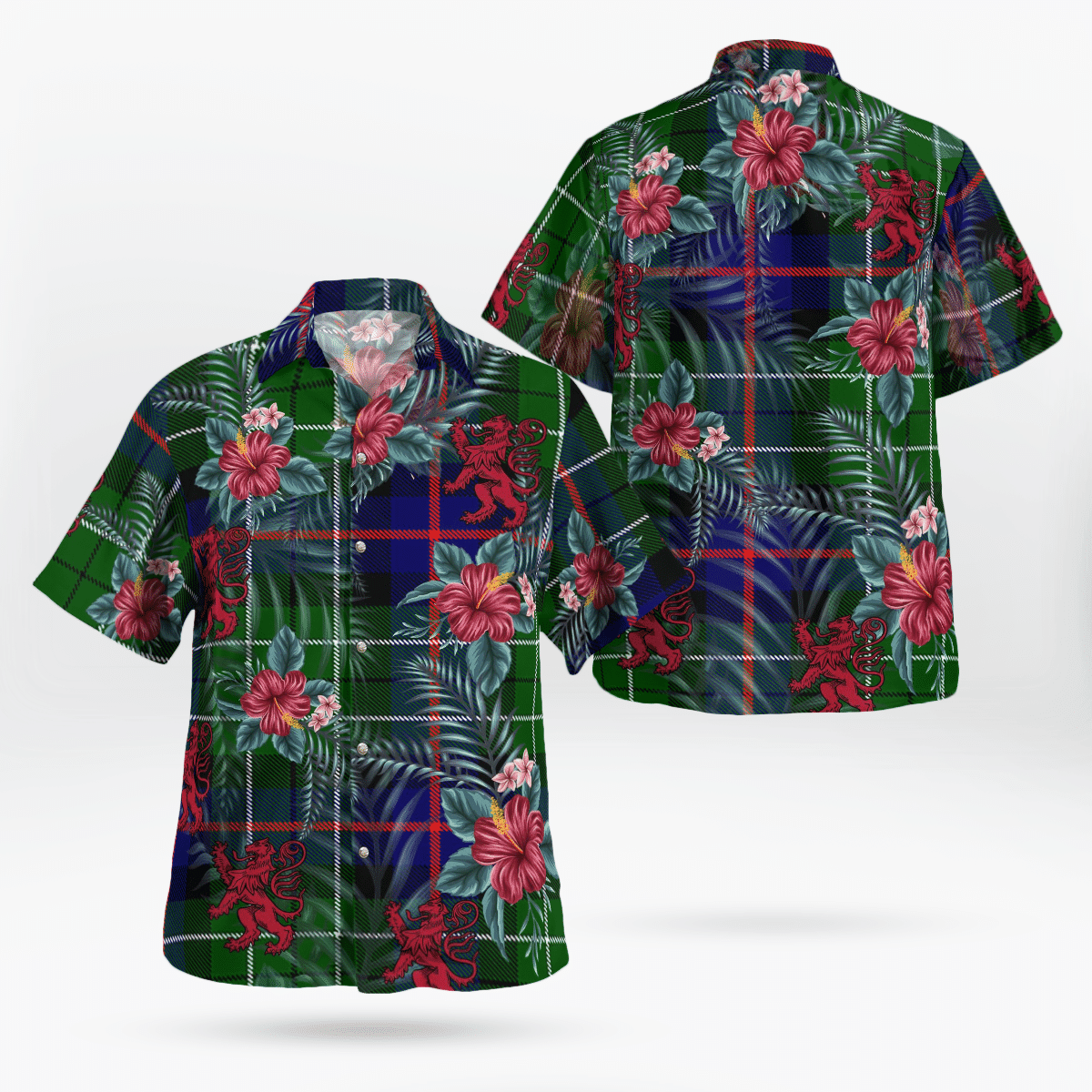 Clan Leslie Hunting Tartan Scottish Lion Hawaiian Shirt YE32 Leslie Hunting Tartan Tartan Hawaii Shirt   