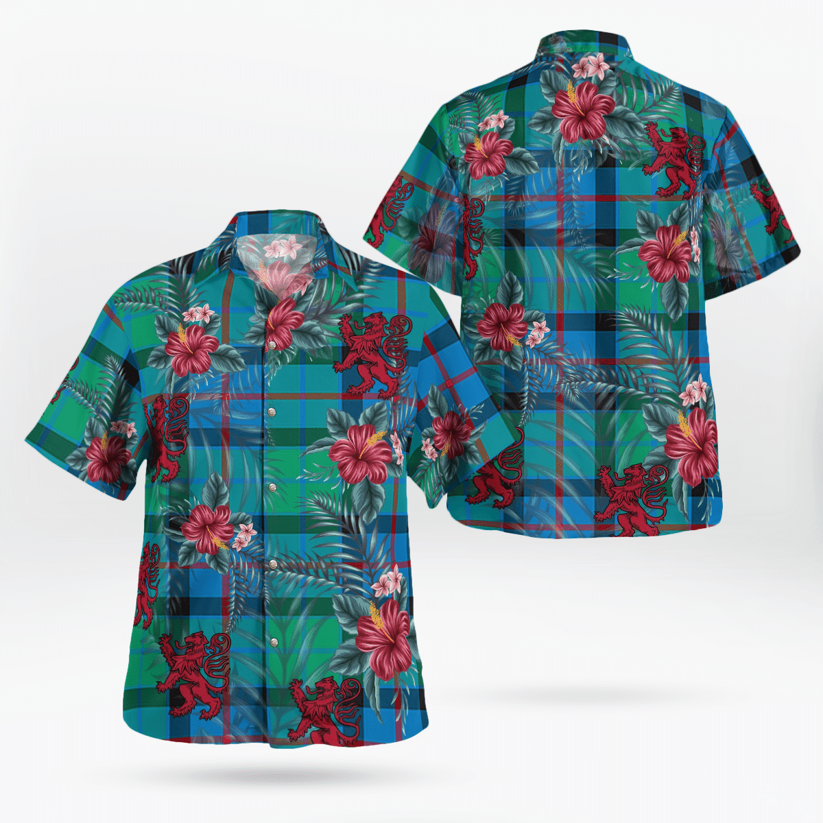 Clan Flower Of Scotland Tartan Scottish Lion Hawaiian Shirt AD22 Flower Of Scotland Tartan Tartan Hawaii Shirt   