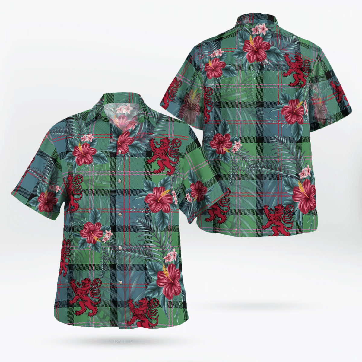 Clan MacThomas Ancient Tartan Scottish Lion Hawaiian Shirt VX45 MacThomas Ancient Tartan Tartan Hawaii Shirt   