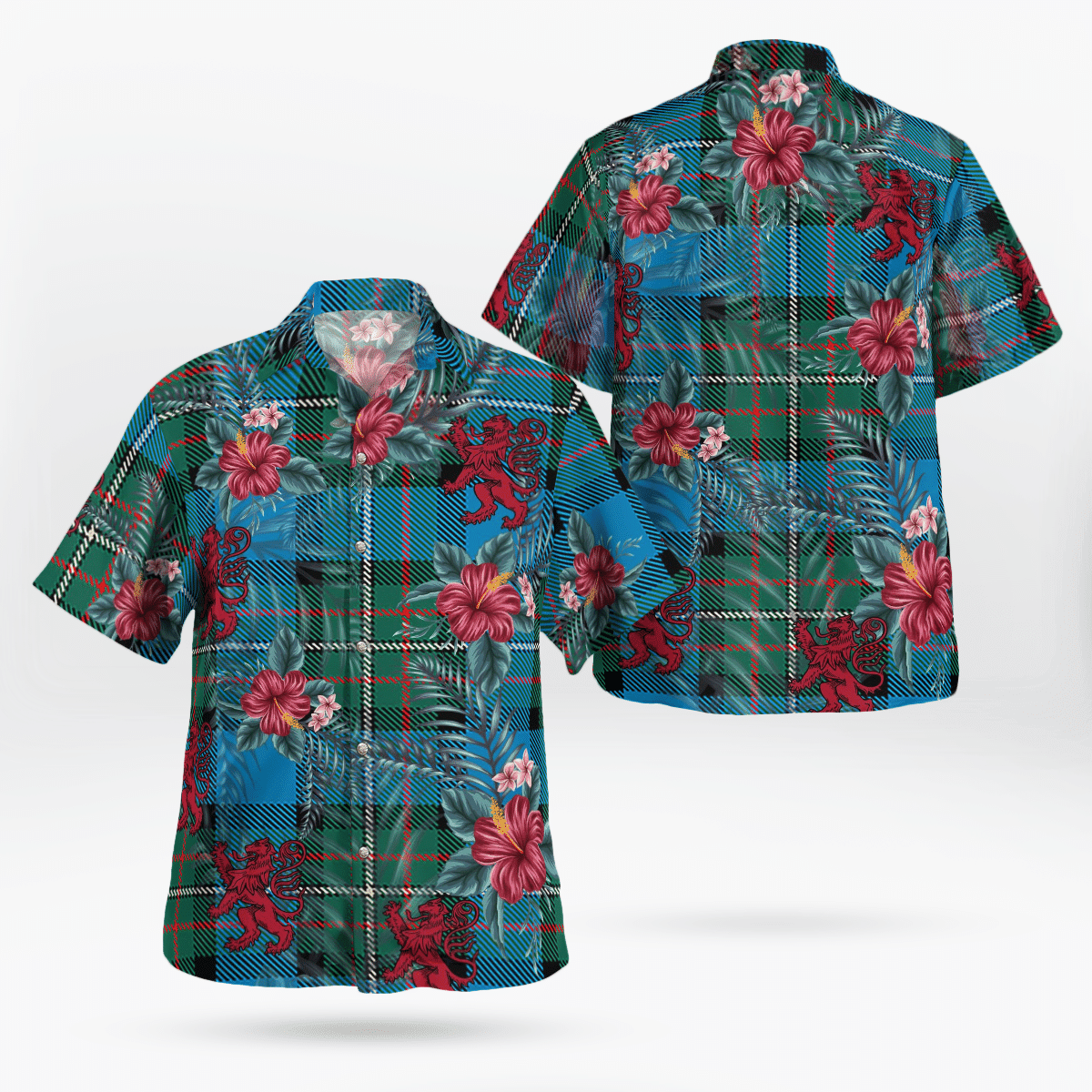 Clan Fergusson Ancient Tartan Scottish Lion Hawaiian Shirt GO44 Fergusson Ancient Tartan Tartan Hawaii Shirt   