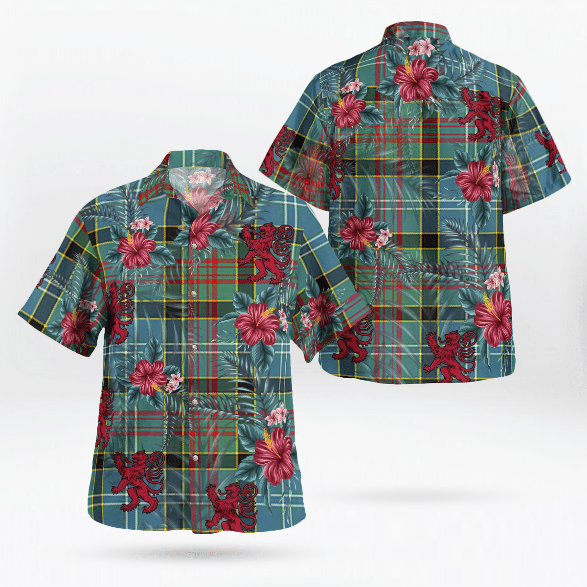 Clan Walkinshaw Tartan Scottish Lion Hawaiian Shirt EW14 Walkinshaw Tartan Tartan Hawaii Shirt   