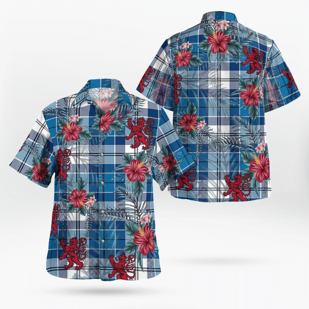 Clan Strathclyde District Tartan Scottish Lion Hawaiian Shirt QP79 Strathclyde District Tartan Tartan Hawaii Shirt   