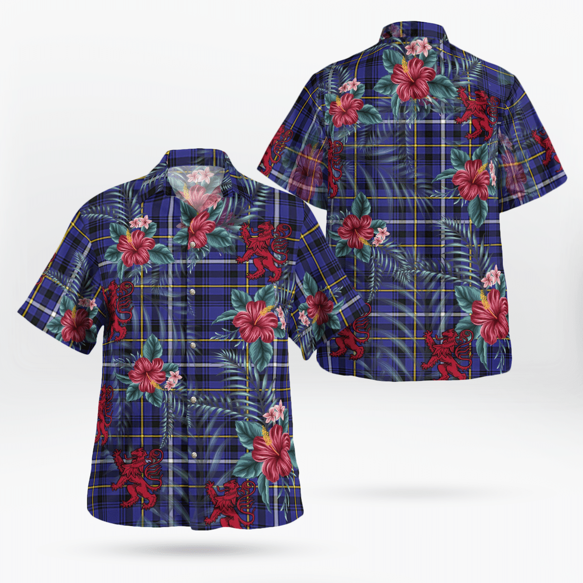 Clan Fleming Tartan Scottish Lion Hawaiian Shirt JQ32 Fleming Tartan Tartan Hawaii Shirt   