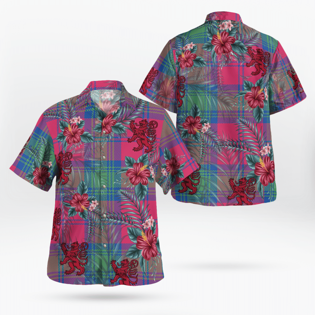 Clan Lindsay Ancient Tartan Scottish Lion Hawaiian Shirt - Jacki Forkel Lindsay Ancient Tartan Tartan Hawaii Shirt   