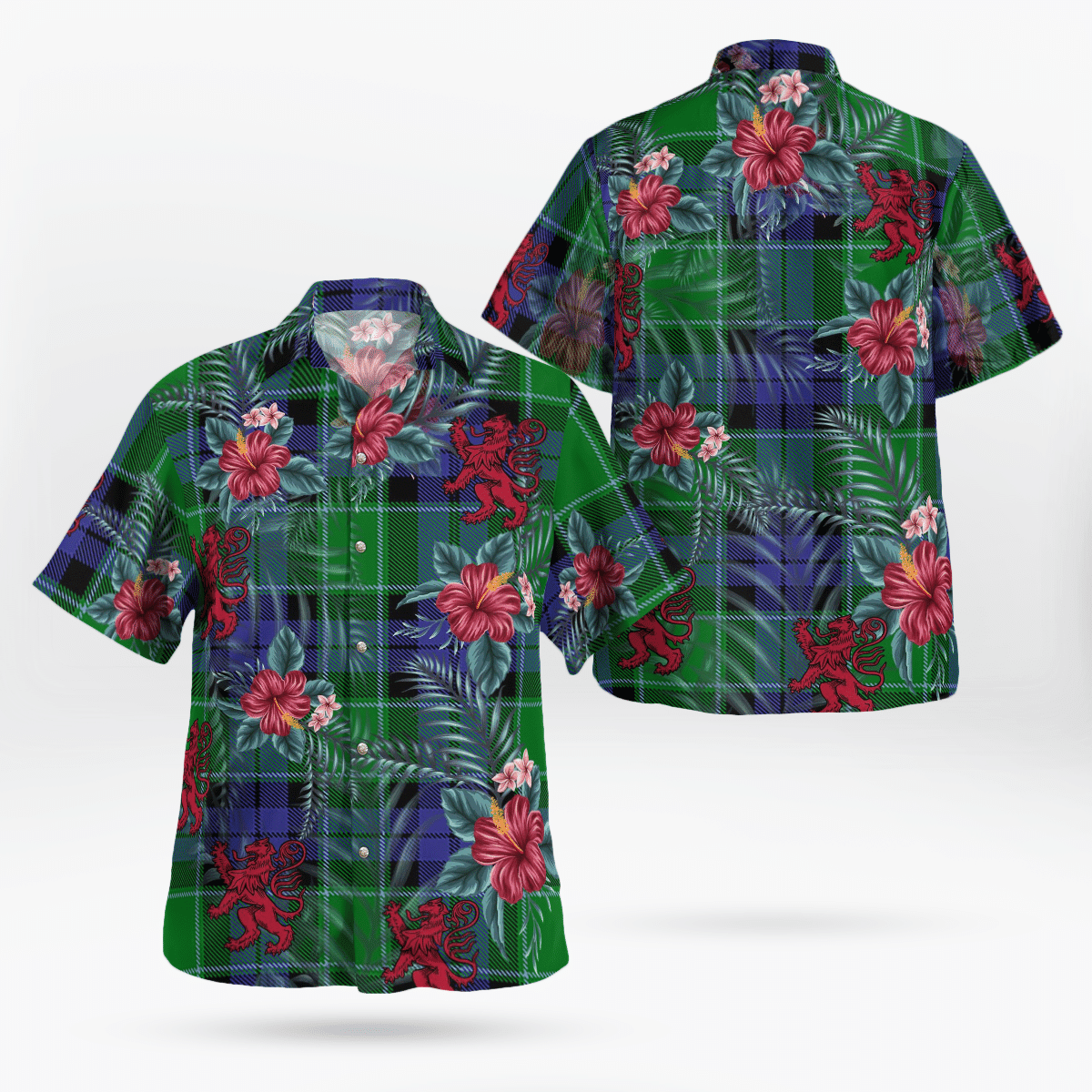 Clan Monteith Tartan Scottish Lion Hawaiian Shirt TI82 Monteith Tartan Tartan Hawaii Shirt   