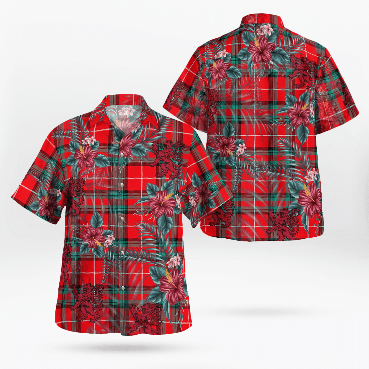 Clan Stuart of Bute Tartan Scottish Lion Hawaiian Shirt RW86 Stuart of Bute Tartan Tartan Hawaii Shirt   