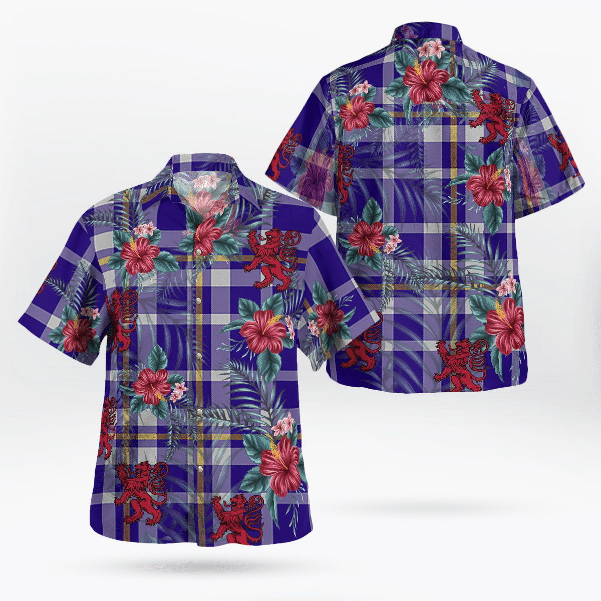 Clan Ochterlony Tartan Scottish Lion Hawaiian Shirt QT94 Ochterlony Tartan Tartan Hawaii Shirt   