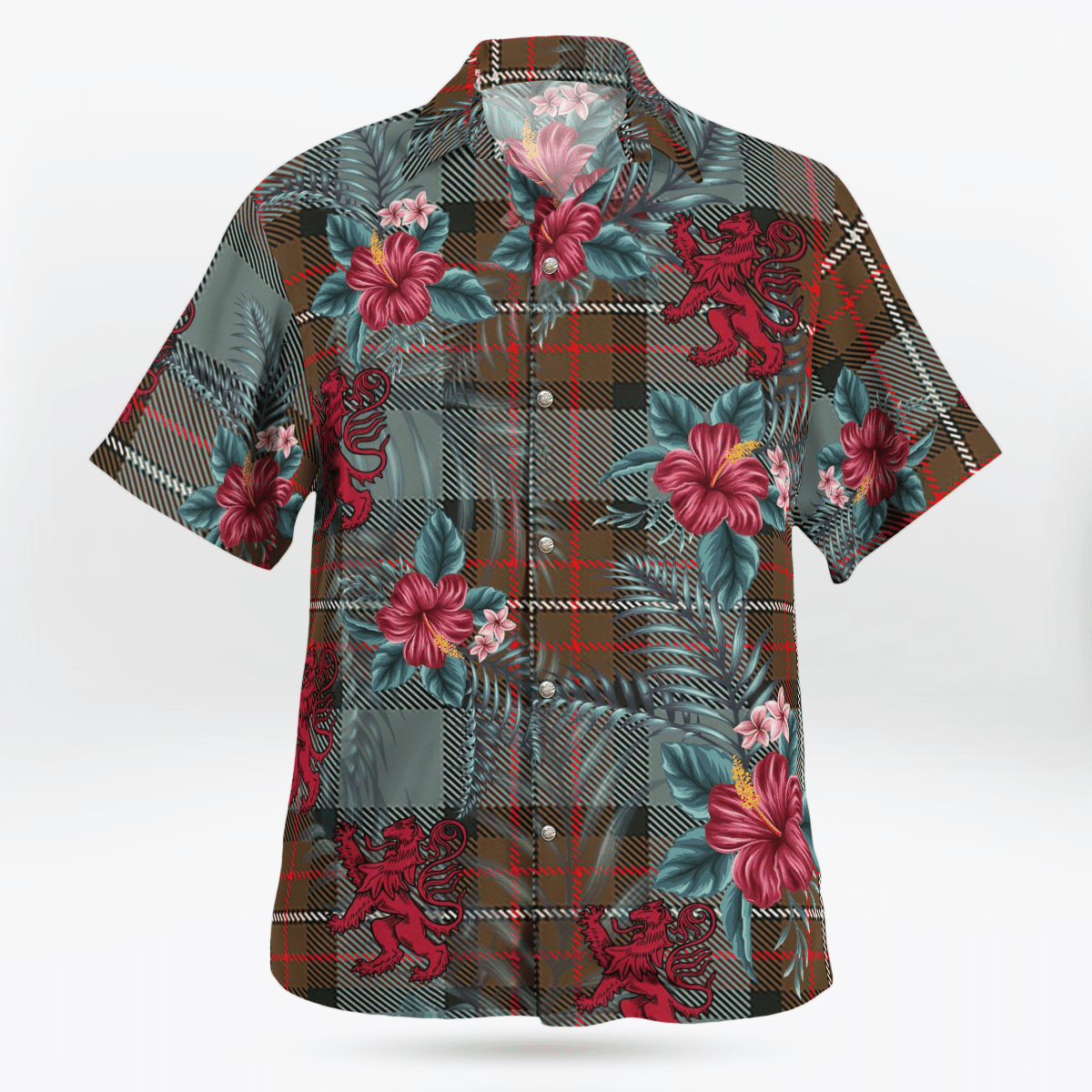 Clan Fergusson Weathered Tartan Scottish Lion Hawaiian Shirt FB79 Fergusson Weathered Tartan Tartan Hawaii Shirt   