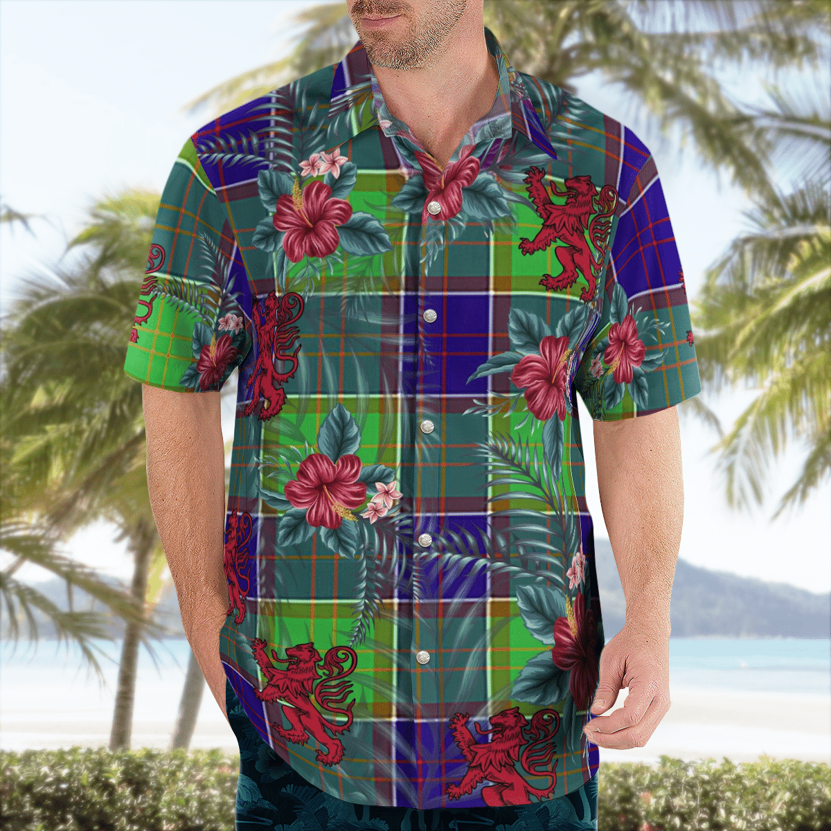 Clan Colville Tartan Scottish Lion Hawaiian Shirt VW65 Colville Tartan Tartan Hawaii Shirt   