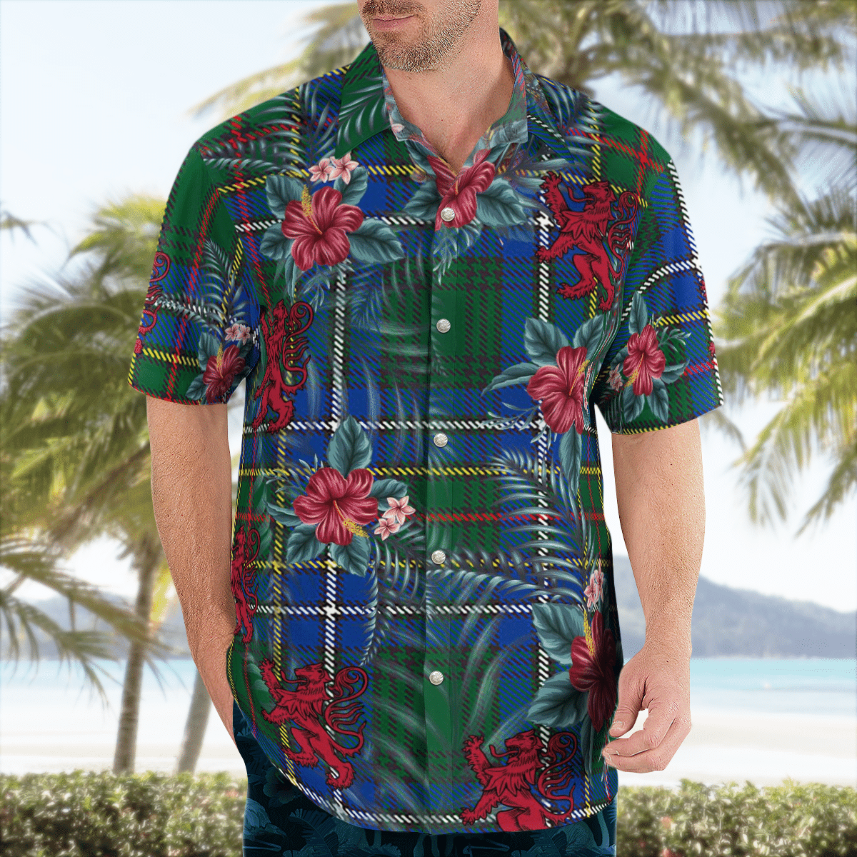 Clan Cockburn Ancient Tartan Scottish Lion Hawaiian Shirt WG80 Cockburn Ancient Tartan Tartan Hawaii Shirt   