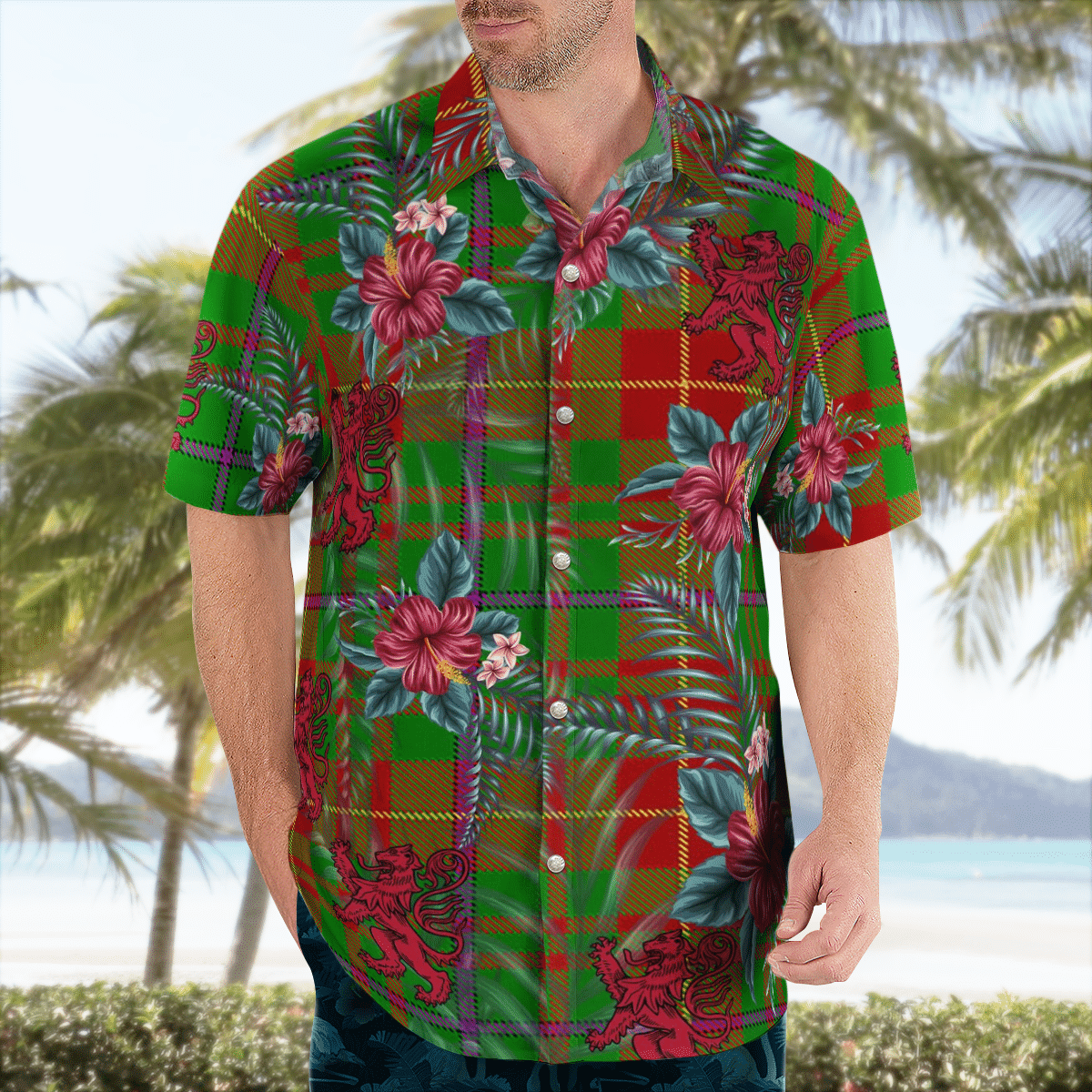 Clan Fulton Tartan Scottish Lion Hawaiian Shirt ZK79 Fulton Tartan Tartan Hawaii Shirt   