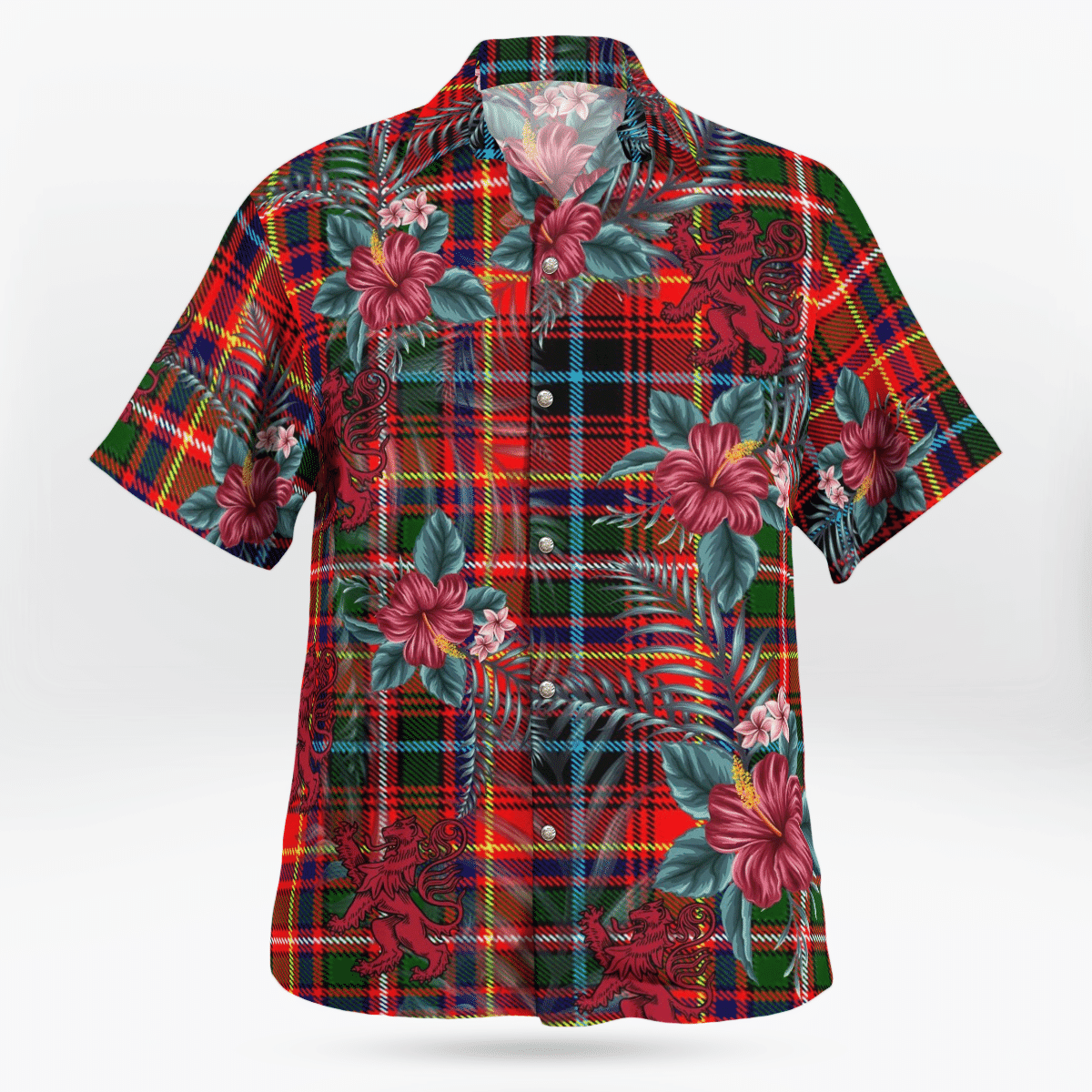 Clan Innes Modern Tartan Scottish Lion Hawaiian Shirt VO57 Innes Modern Tartan Tartan Hawaii Shirt   