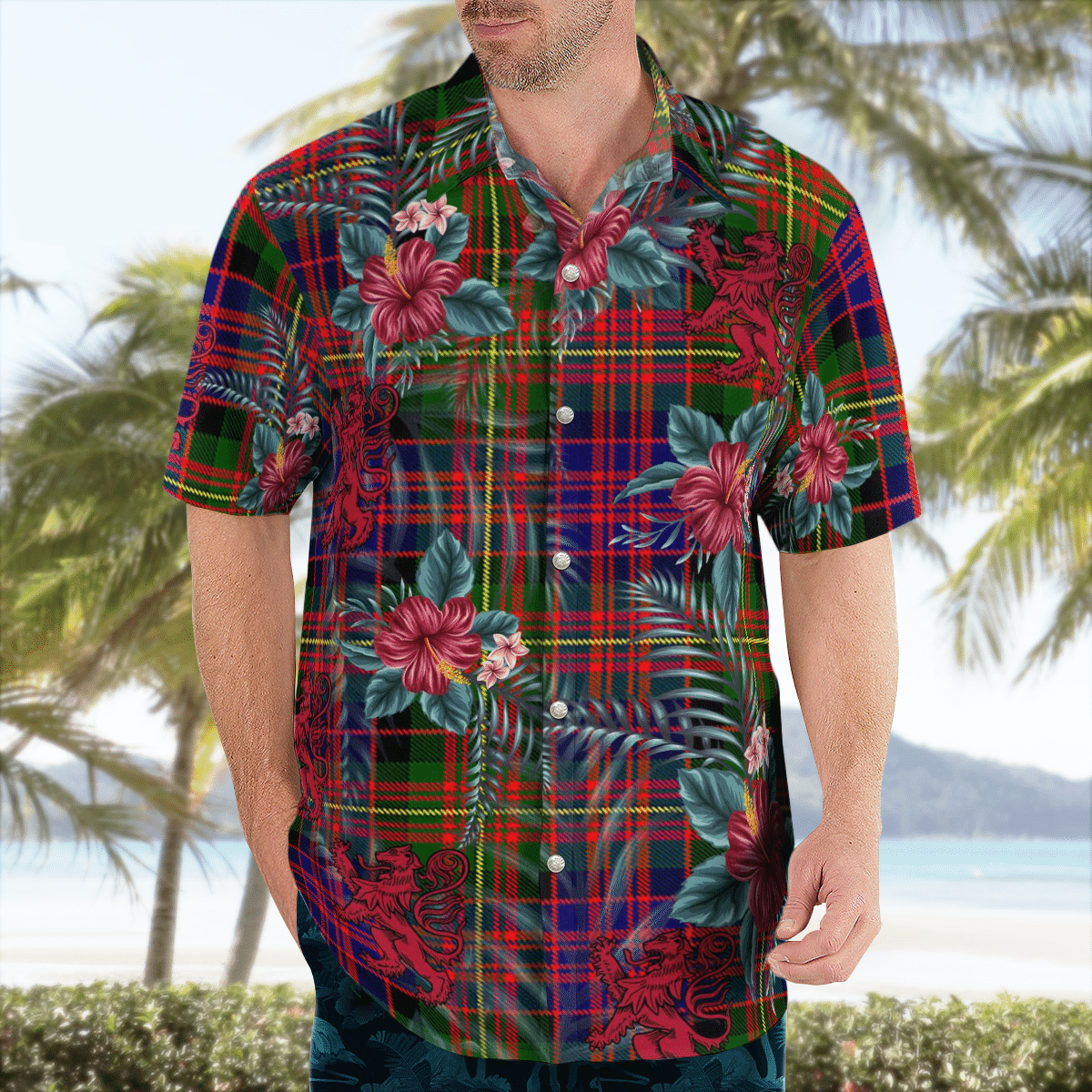 Clan Carnegie Modern Tartan Scottish Lion Hawaiian Shirt SF27 Carnegie Modern Tartan Tartan Hawaii Shirt   