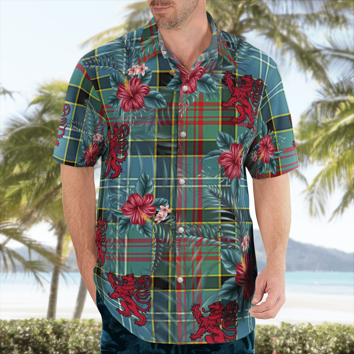 Clan Walkinshaw Tartan Scottish Lion Hawaiian Shirt EW14 Walkinshaw Tartan Tartan Hawaii Shirt   