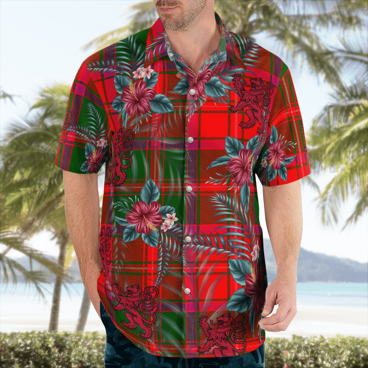 Clan Crief District Tartan Scottish Lion Hawaiian Shirt CN12 Crief District Tartan Tartan Hawaii Shirt   