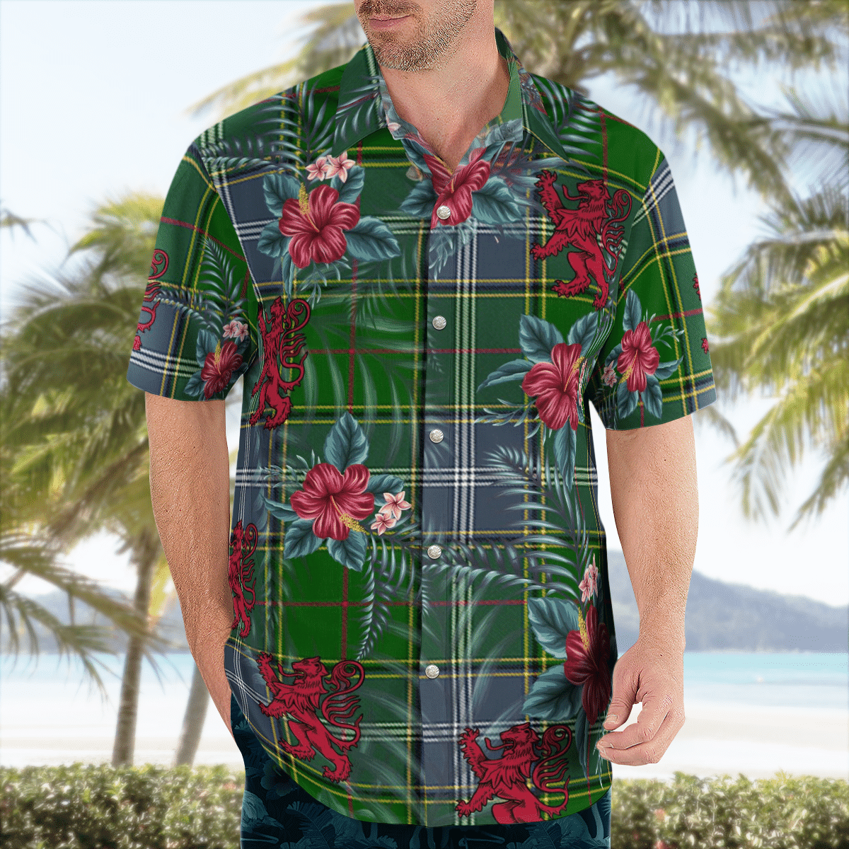 Clan Pringle Tartan Scottish Lion Hawaiian Shirt HR71 Pringle Tartan Tartan Hawaii Shirt   