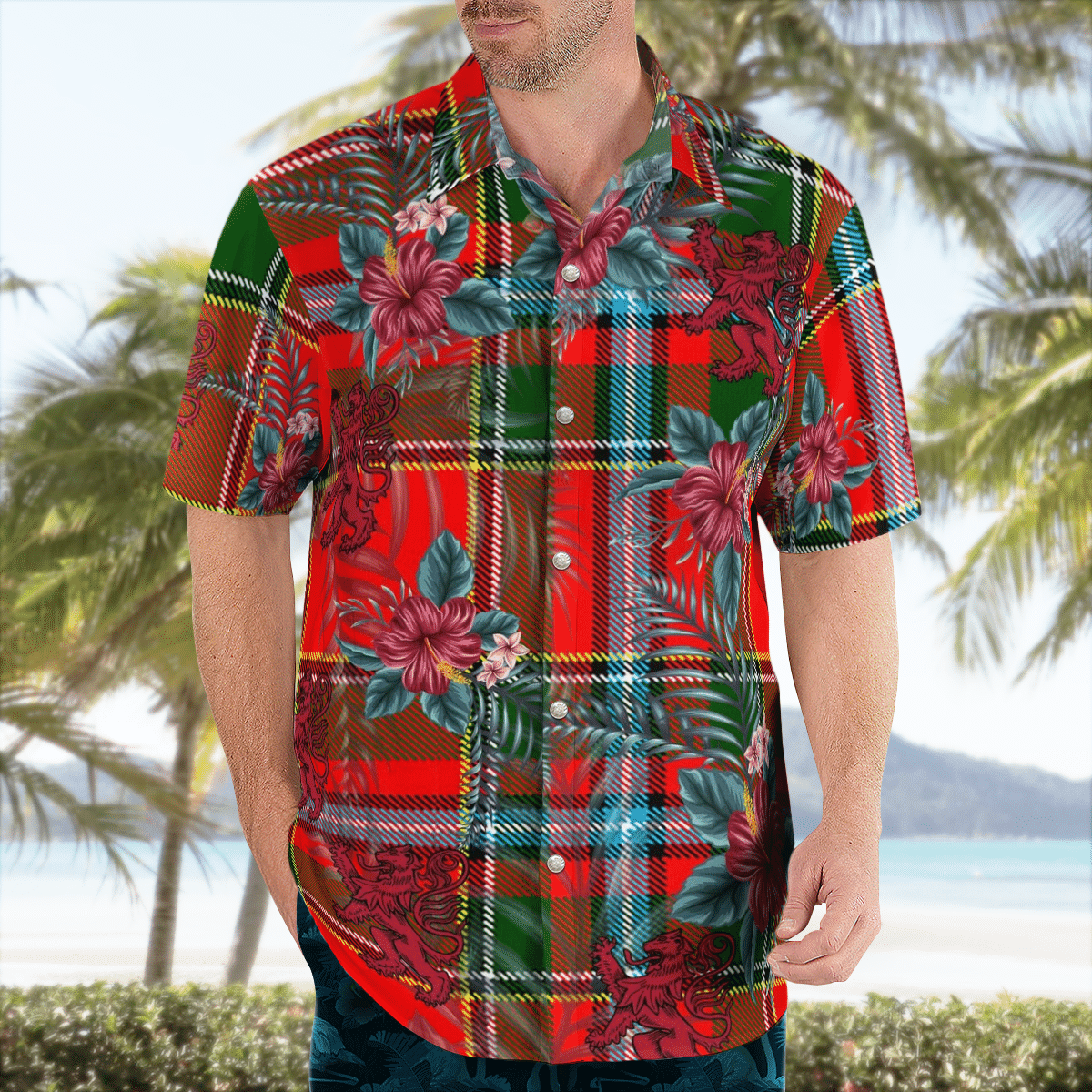 Clan Drummond of Perth Tartan Scottish Lion Hawaiian Shirt GZ20 Drummond of Perth Tartan Tartan Hawaii Shirt   