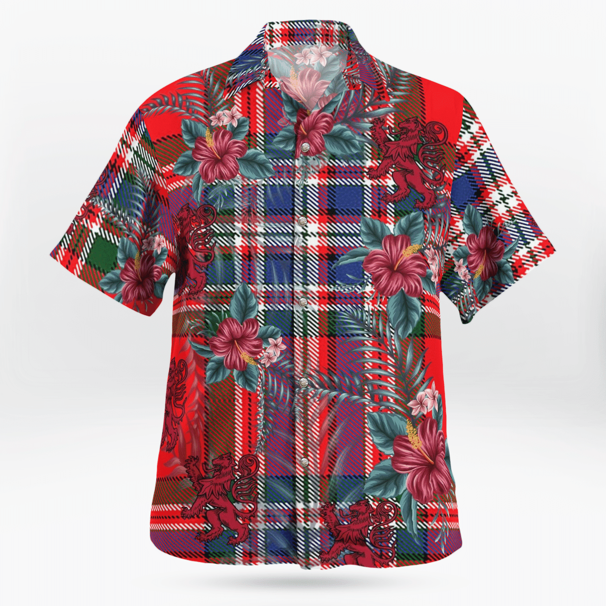 Clan MacFarlane Modern Tartan Scottish Lion Hawaiian Shirt AN66 MacFarlane Modern Tartan Tartan Hawaii Shirt   