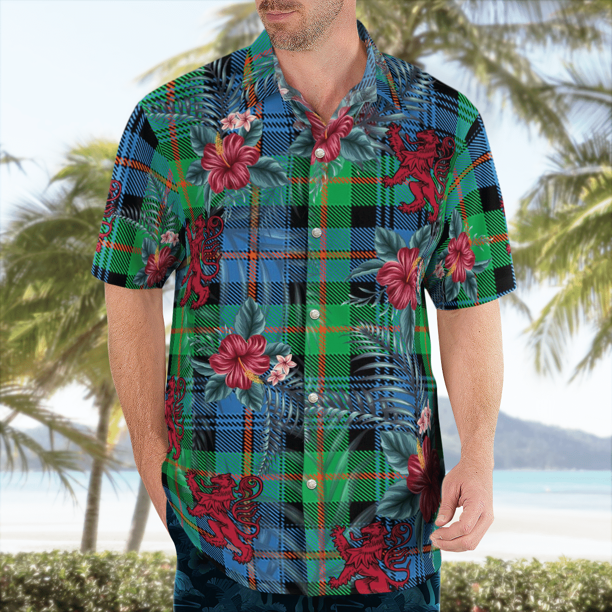 Clan Murray of Atholl Ancient Tartan Scottish Lion Hawaiian Shirt QR57 Murray of Atholl Ancient Tartan Tartan Hawaii Shirt   