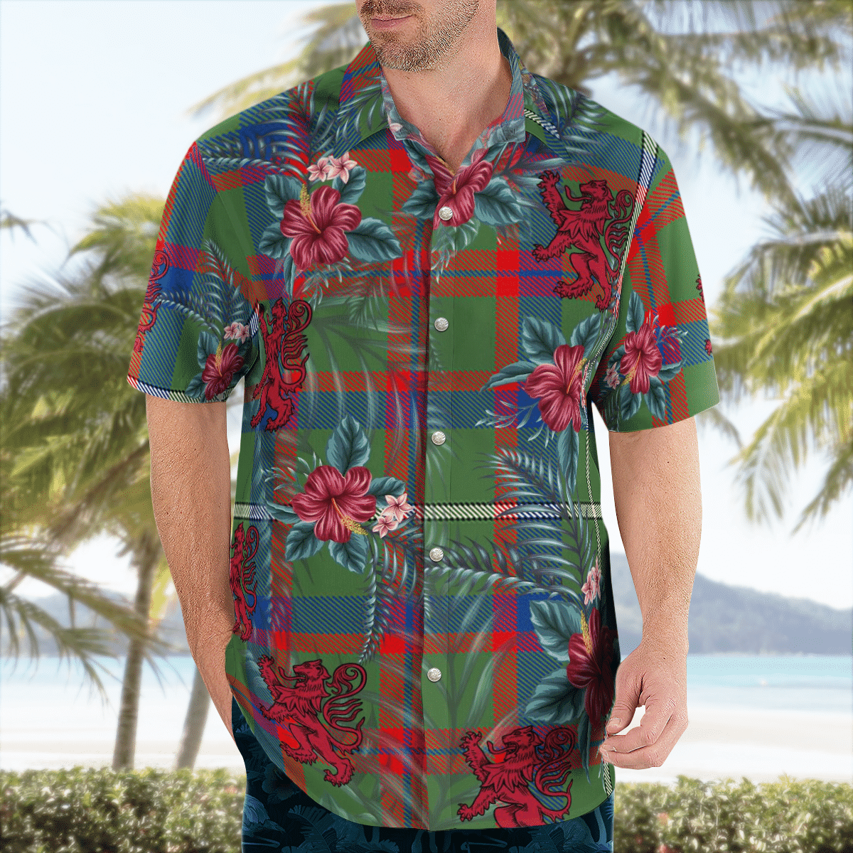 Clan Shaw Green Modern Tartan Scottish Lion Hawaiian Shirt JF58 Shaw Green Modern Tartan Tartan Hawaii Shirt   