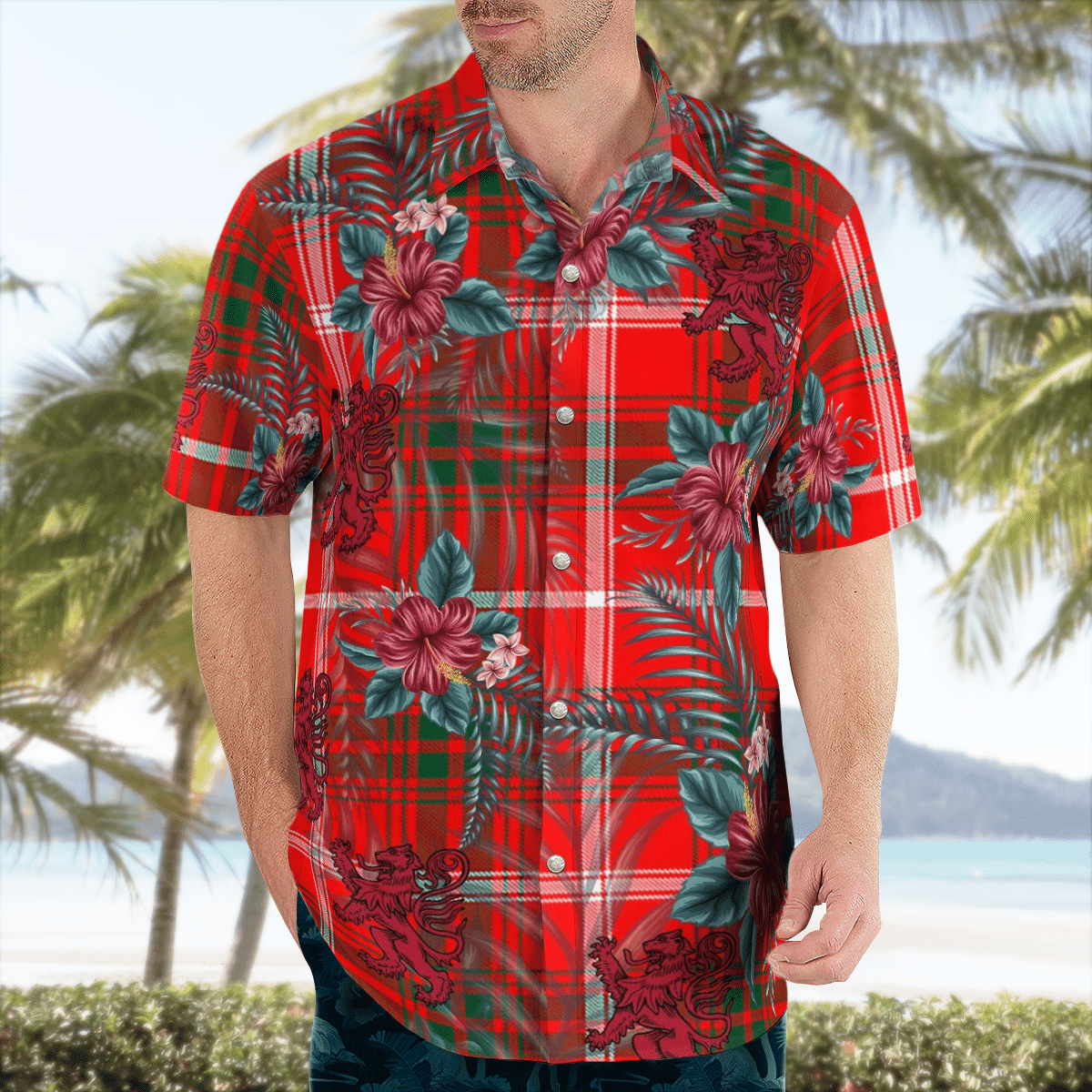 Clan Duke of Rothesay Modern Tartan Scottish Lion Hawaiian Shirt BH68 Duke of Rothesay Modern Tartan Tartan Hawaii Shirt   