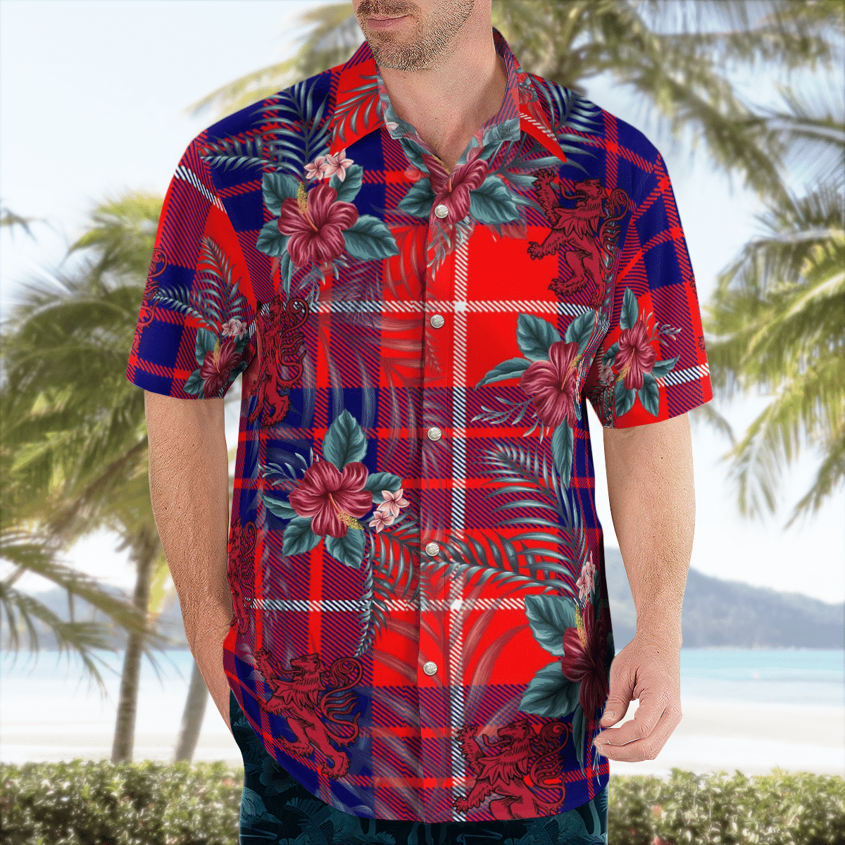 Clan Hamilton Modern Tartan Scottish Lion Hawaiian Shirt QV89 Hamilton Modern Tartan Tartan Hawaii Shirt   