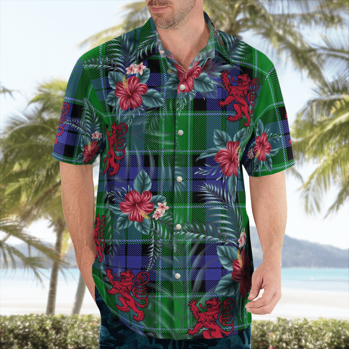 Clan Monteith Tartan Scottish Lion Hawaiian Shirt TI82 Monteith Tartan Tartan Hawaii Shirt   