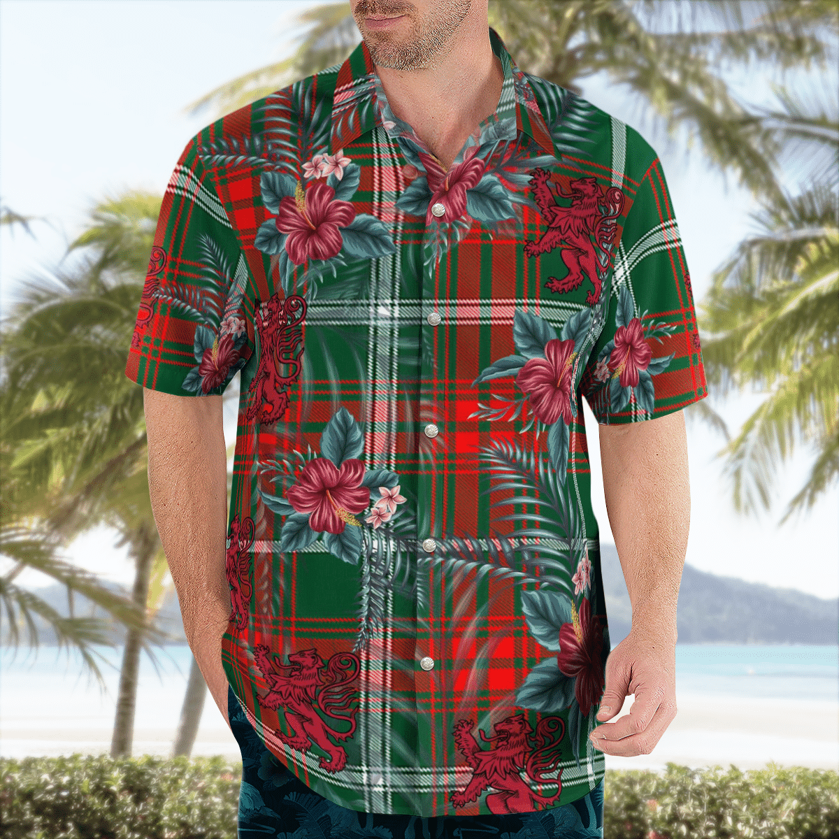 Clan Prince of Wales Tartan Scottish Lion Hawaiian Shirt HU67 Prince of Wales Tartan Tartan Hawaii Shirt   