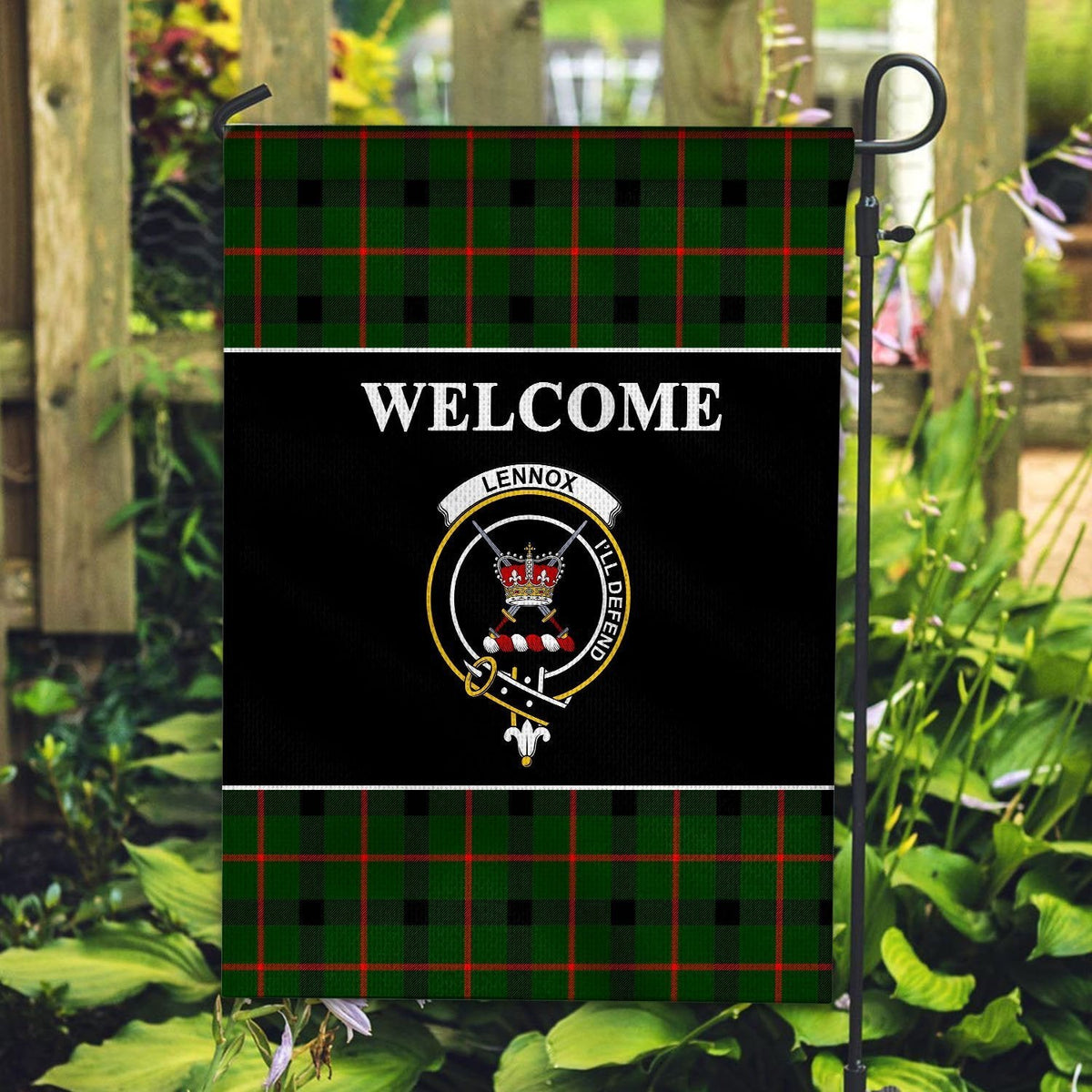 Clan Lennox (Lennox Kincaid) Tartan Crest Black Garden Flag KI25 Clan Lennox Tartan Today   