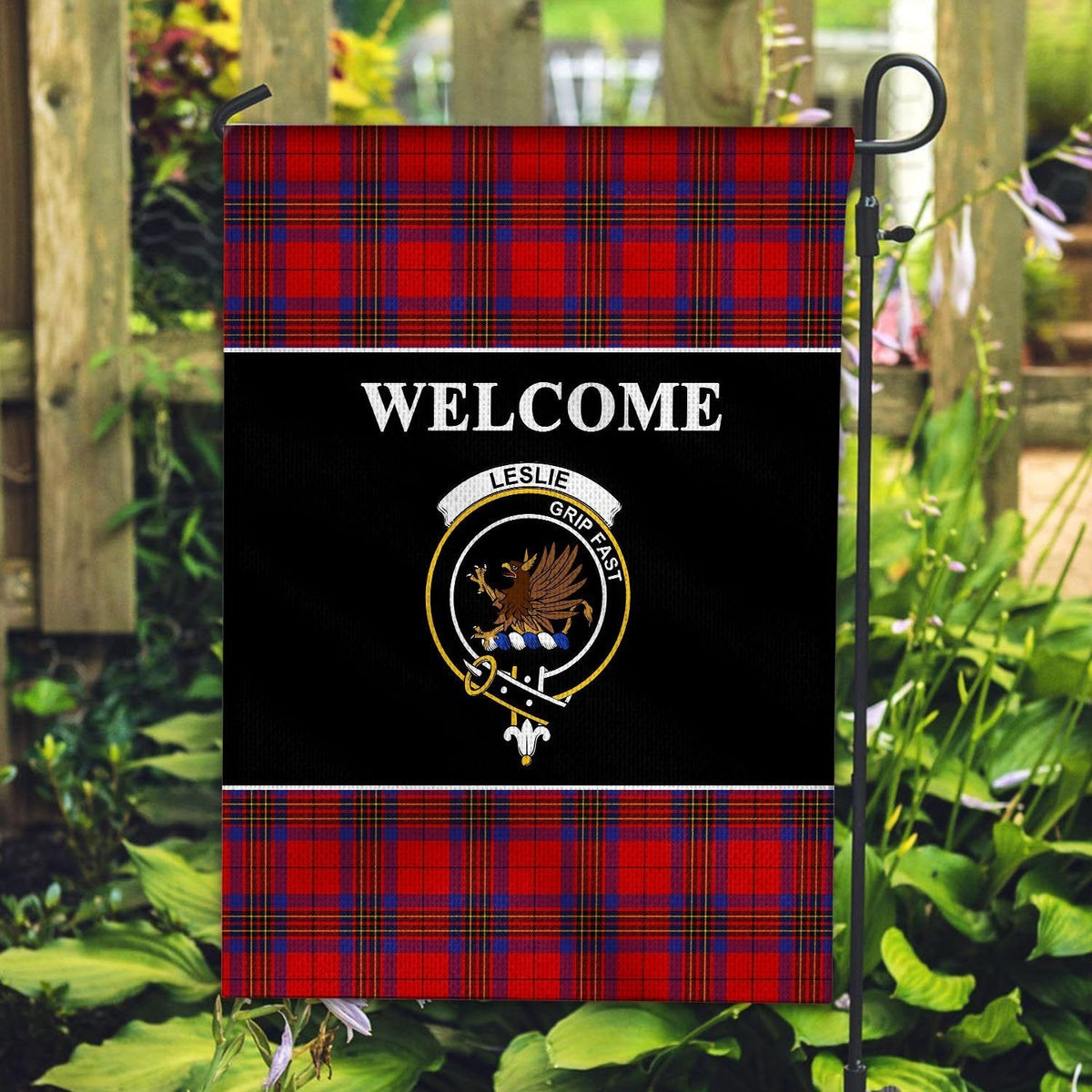 Clan Leslie Tartan Crest Black Garden Flag YN71 Clan Leslie Tartan Today   