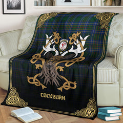 Clan Cockburn Ancient Tartan Crest Premium Blanket Celtic Stag Style FA36 Clan Cockburn Tartan Today   