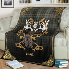 Clan Craig Ancient Tartan Crest Premium Blanket Celtic Stag Style BZ64 Clan Craig Tartan Today   