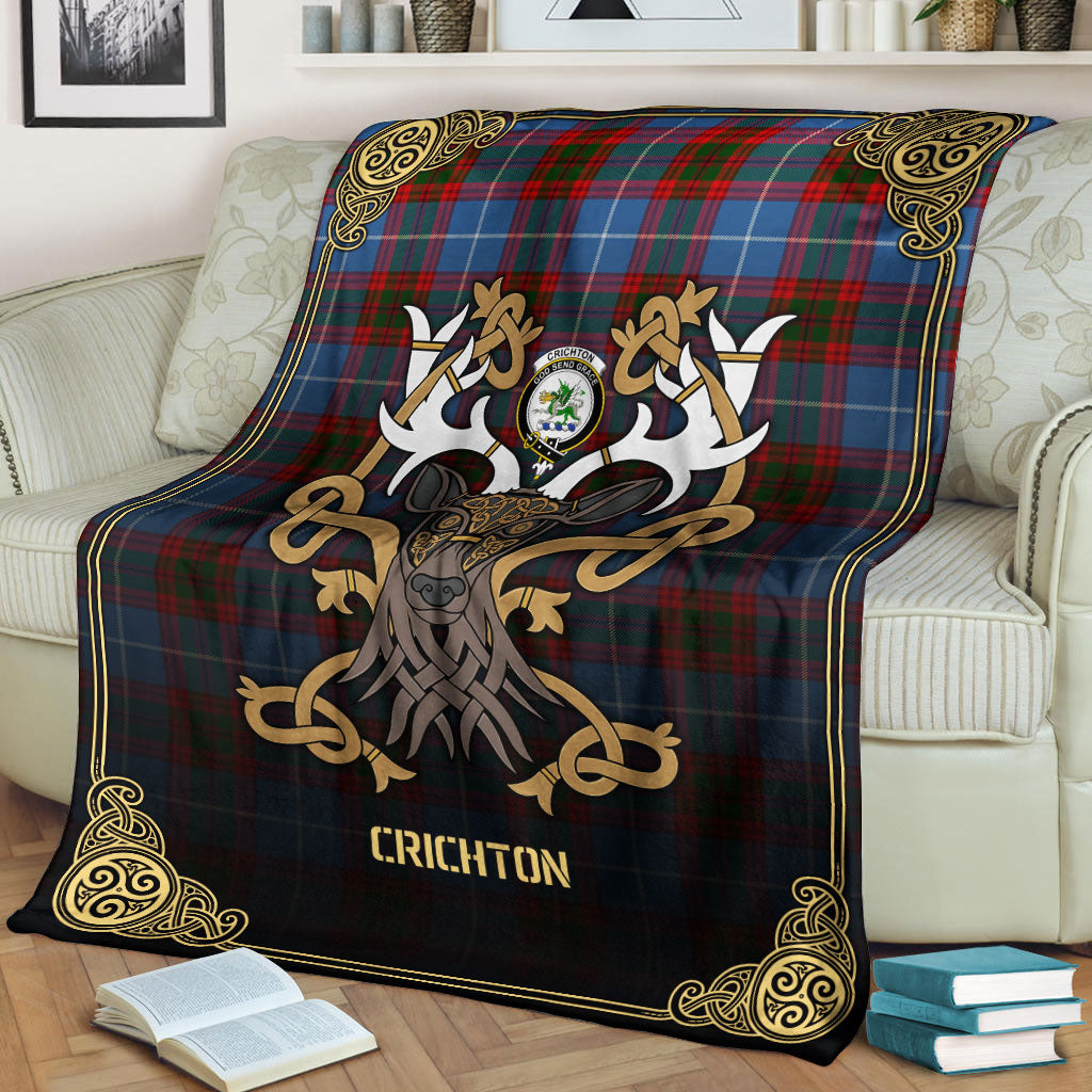 Clan Crichton Tartan Crest Premium Blanket Celtic Stag Style VW29 Clan Crichton Tartan Today   