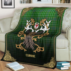 Clan Currie or Curry Tartan Crest Premium Blanket Celtic Stag Style NO35 Clan Currie Tartan Today   