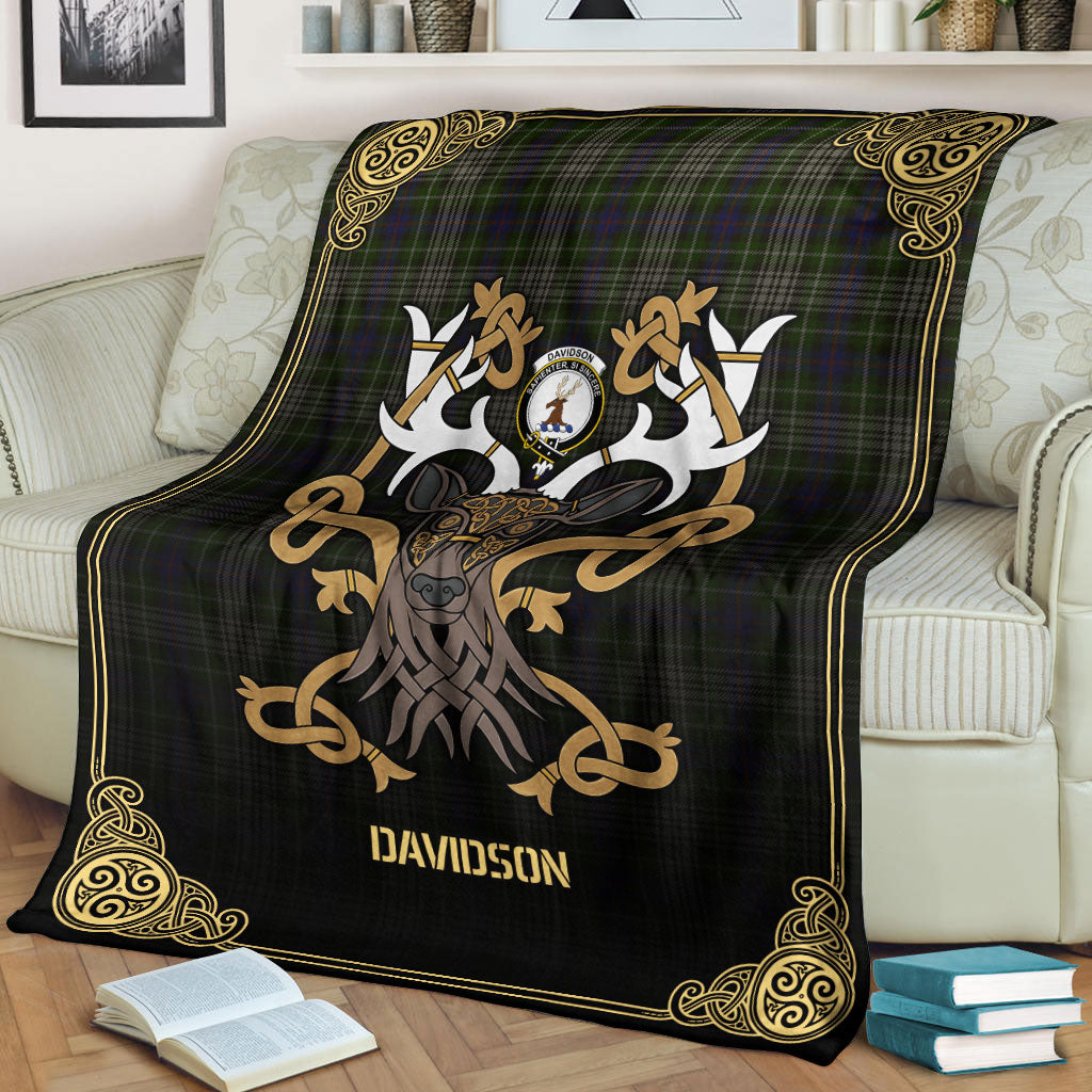 Clan Davidson Tulloch Dress Tartan Crest Premium Blanket Celtic Stag Style GP11 Clan Davidson Tartan Today   