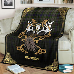 Clan Davidson Tulloch Dress Tartan Crest Premium Blanket Celtic Stag Style GP11 Clan Davidson Tartan Today   