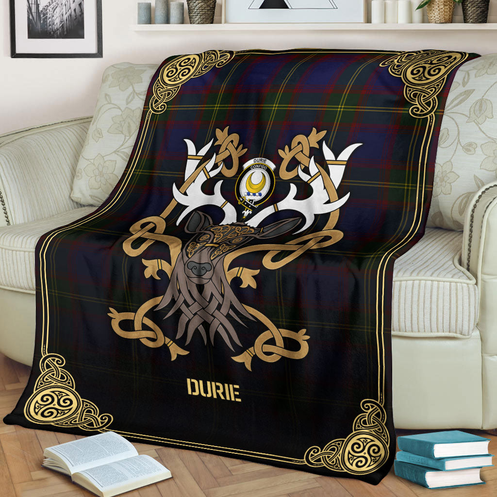 Clan Durie Tartan Crest Premium Blanket Celtic Stag Style QG71 Clan Durie Tartan Today   