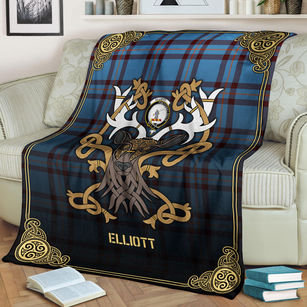 Clan Elliott Ancient Tartan Crest Premium Blanket Celtic Stag Style QV55 Clan Elliot Tartan Today   