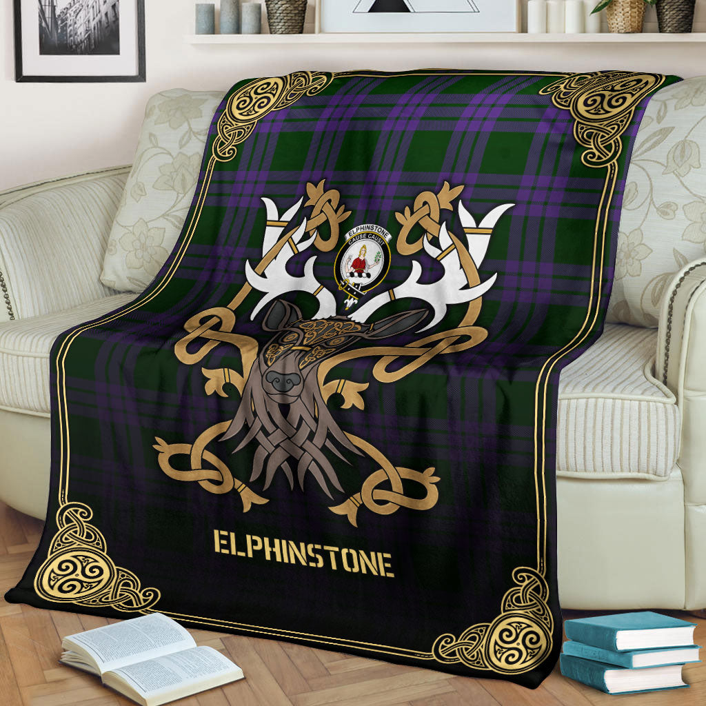 Clan Elphinstone Tartan Crest Premium Blanket Celtic Stag Style EF31 Clan Elphinstone Tartan Today   