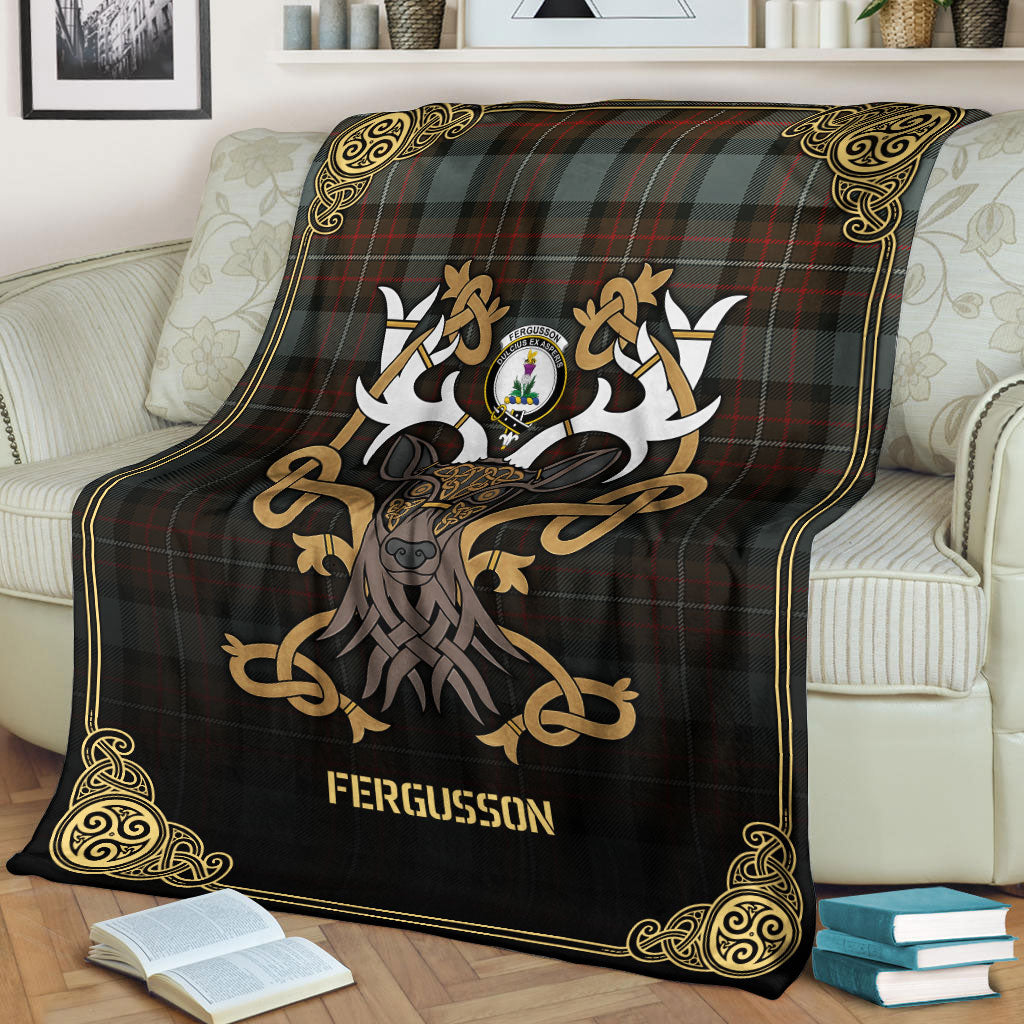 Clan Fergusson Weathered Tartan Crest Premium Blanket Celtic Stag Style GA56 Clan Fergusson Tartan Today   