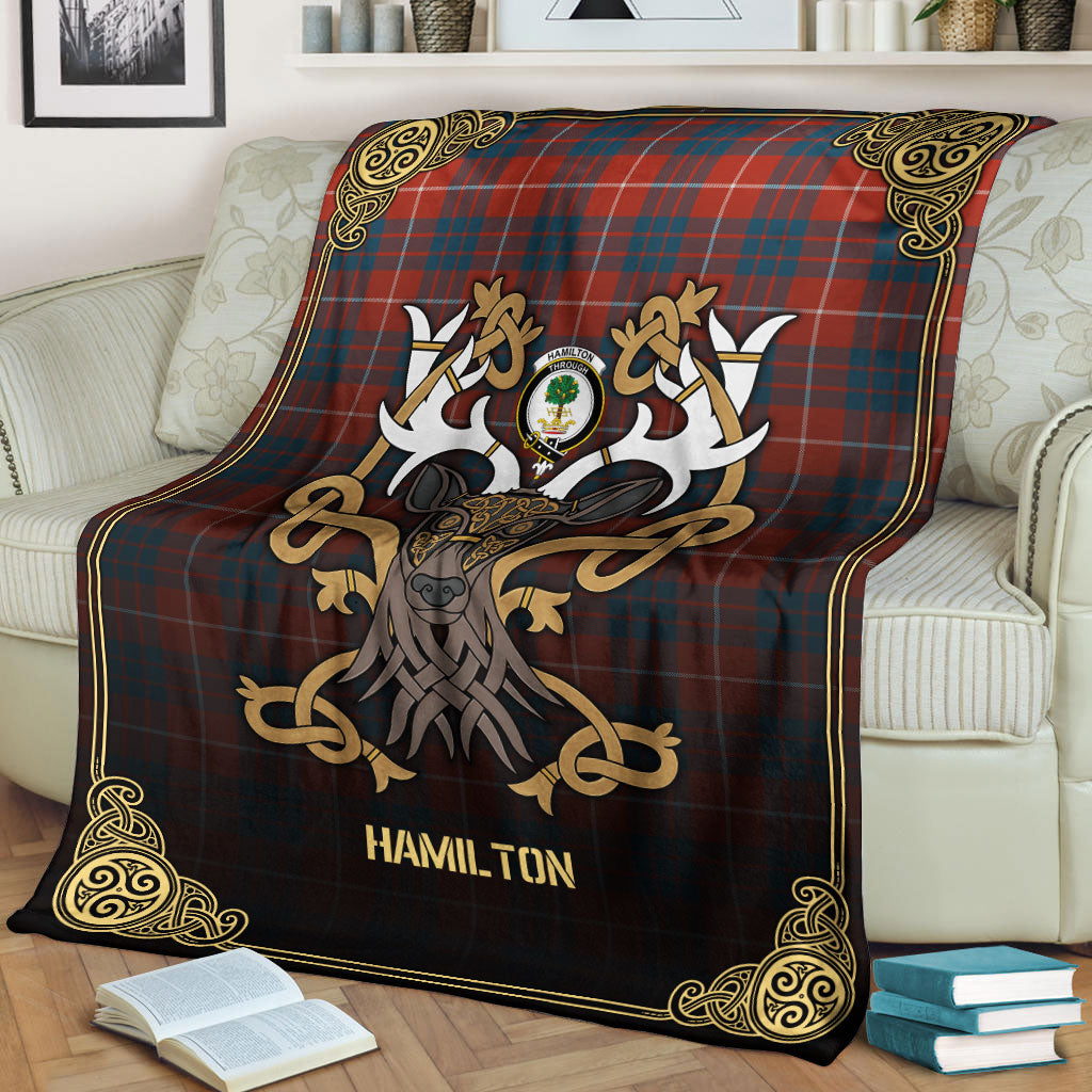 Clan Hamilton Ancient Tartan Crest Premium Blanket Celtic Stag Style UY51 Clan Hamilton Tartan Today   