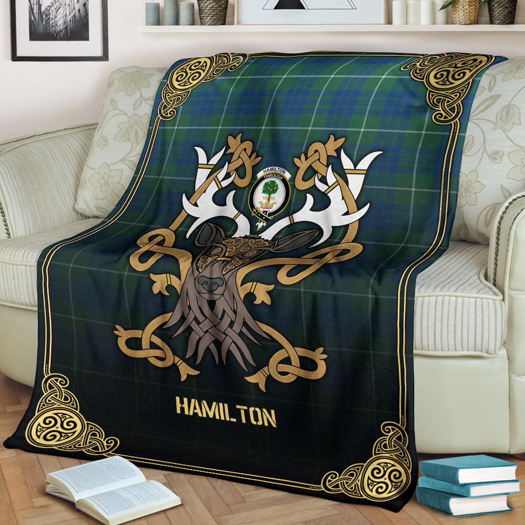 Clan Hamilton Hunting Ancient Tartan Crest Premium Blanket Celtic Stag Style ON44 Clan Hamilton Tartan Today   