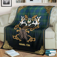 Clan Hamilton Hunting Ancient Tartan Crest Premium Blanket Celtic Stag Style ON44 Clan Hamilton Tartan Today   