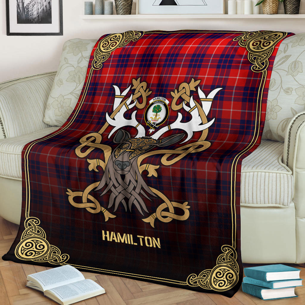 Clan Hamilton Modern Tartan Crest Premium Blanket Celtic Stag Style QW70 Clan Hamilton Tartan Today   